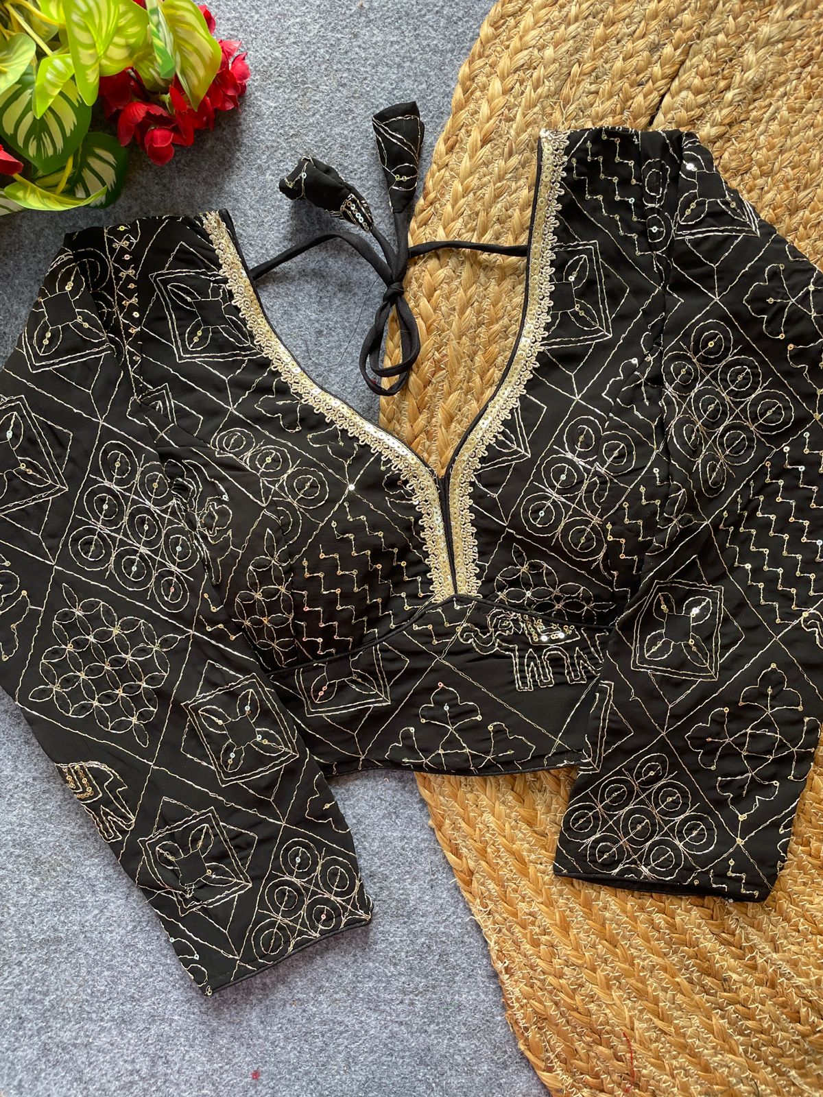 Sabyasachi Style Premium Gujarat Work Blouse-Black